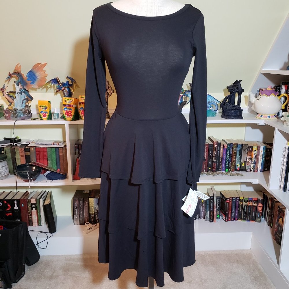 Lularoe Solid Black Georgia Ruffle Dress Small NWT